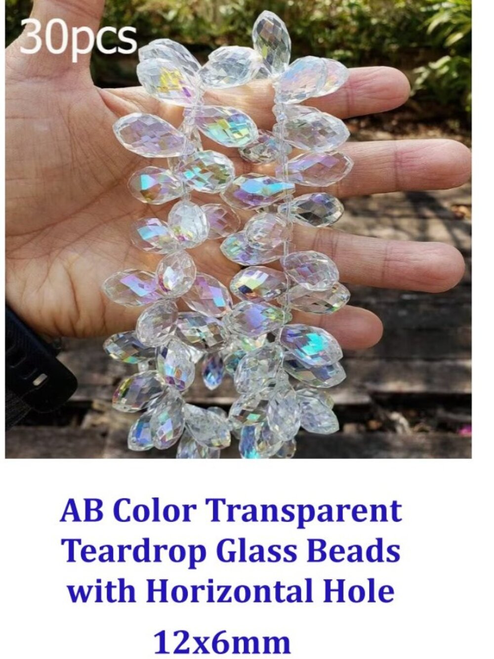 AB Color Transparent Teardrop Glass Beads with Horizontal Hole  12x6mm